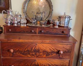 Vintage Cherry Chest with Silver Plate Serving pieces