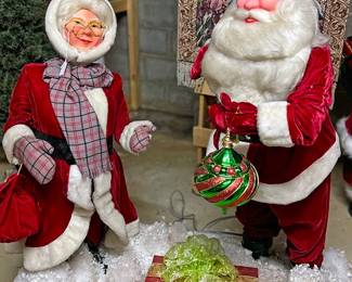 Electrically wired Santa and Mrs. Claus
