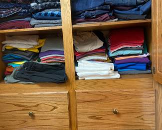 Many tshirts, thermal underwear, women’s and men’s socks 