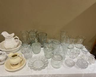 Lots of crystal and pitchers in basins