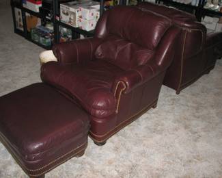 2 Mid Century leather club chairs with Ottomans