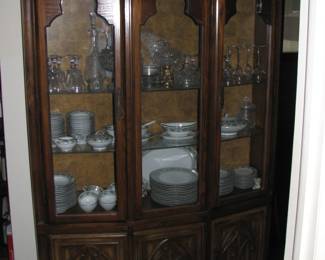 nice cabinet with a Noritake china set and more Crystal
