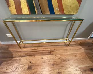 Glass & solid brass narrow hall table.