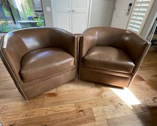 Pair of Leather Swivel Tub Chairs by Bernhardt. Top quality, excellent condition. See next photos for details.