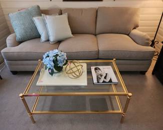 Bernhardt Sofa and glass and brass coffee Table