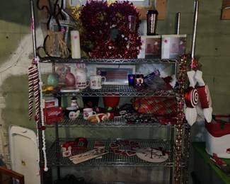 Holiday decore and nice metal shelf