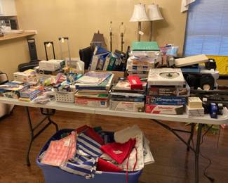Table linens, office supplies, printer,  lamps, sofa table…