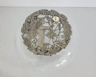 Pewter and glass jar, lid