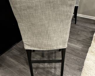 6) $425 - Three bar stools from Restoration Hardware. Medium gray fabric. Stools measure 23" x 25" x 29". The back height is 44". Good condition.