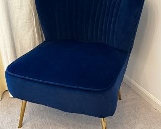 20) $150 - Blue Velvet Side Chair with gold legs. 24" x 26" x 16" x 30".