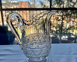 Antique pressed glass pitcher  9"h 