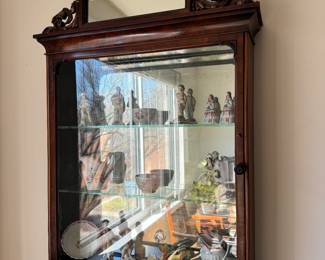 Antique English mirrored display cabinet                                        33"h x 25.5"w x 6.5"d