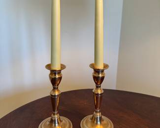 Pr. antique brass candlesticks 