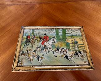 Huntley & Palmers hunt scene biscuit tin                                         2"h x 13.5"w x 8.5" d 