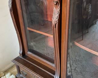 Antique carved mahogany bookcase with curved center section 76"h x 70"w x 23"d