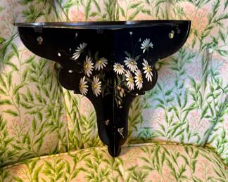 Antique English lacquer corner shelf 