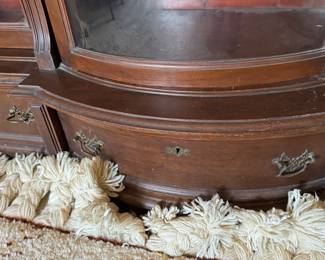 Antique carved mahogany bookcase with curved center section 76"h x 70"w x 23"d