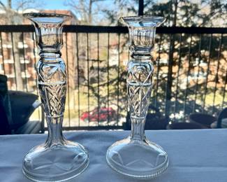 Pair blown glass candlesticks c. 1890       8.5"