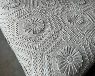 Hand crocheted blanket/coverlet                                             92" x 90" not including fringe