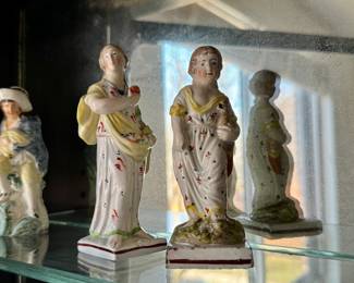 Antique pearlware figures                                                                    L: 4.75"h     R: 4.5"h