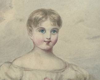 Antique watercolor of girl       8.75"h x 7"w