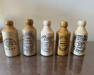 Antique stoneware ginger beer bottles   7"h