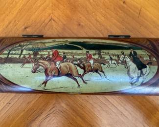 Huntley & Palmers hunt scene biscuit tin   2.5"h x 9.5"w x 2.75" d