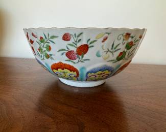Chinese Famille Rose porcelain bowl 3"h x 7" diameter     as found