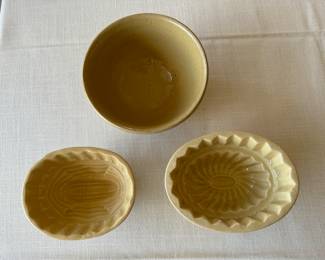 Yellow ware molds & mixing bowl