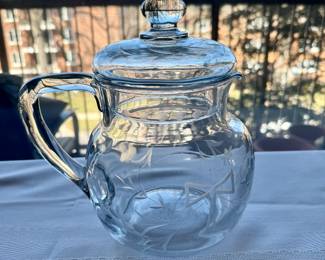 Antique lidded glass pitcher      8.5"h x 6" diameter 