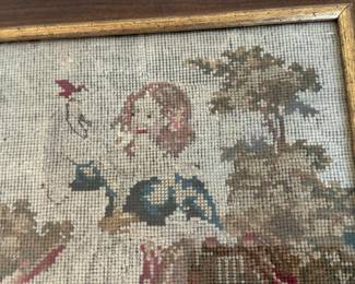 Framed antique needlepoint 11"h x 10"w 