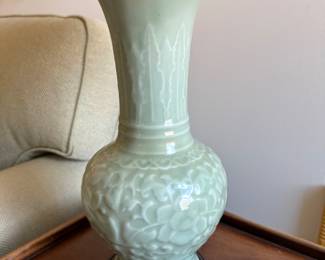Celadon table lamp                                                                            25" h to top of shade -  vase height 12"