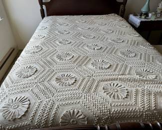 Hand crocheted blanket/coverlet                                             92" x 90" not including fringe