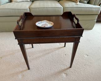 Mahogany tray coffee table     23"h x 22"w x 16"d