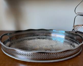 Silver plated galleried tray   16" x 11" 