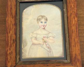 Antique watercolor of girl       8.75"h x 7"w