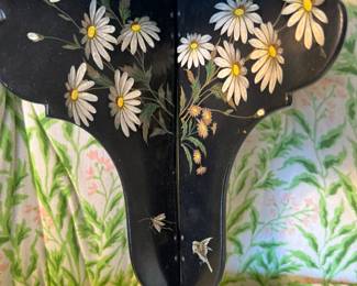 Antique English lacquer corner shelf 