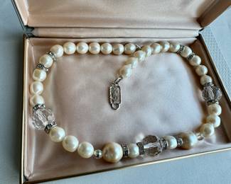YSL faux pearl & crystal necklace