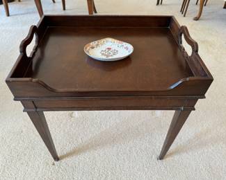 Mahogany tray coffee table     23"h x 22"w x 16"d