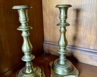 Pr. antique brass candlesticks   9.5"h 