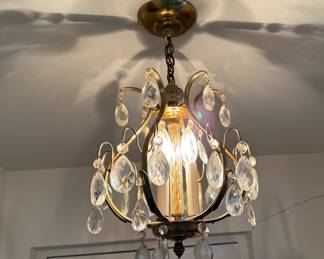 Vintage brass & crystal prism fixture 