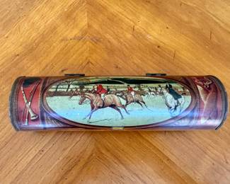 Huntley & Palmers hunt scene biscuit tin   2.5"h x 9.5"w x 2.75" d