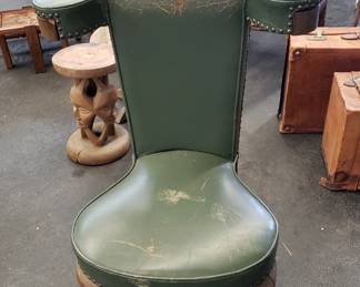 Victorian "Cock Fight" Leather Chair w/ Cup Holder & Ashtray