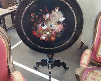 Victorian Painted Mother-of-Pearl Tilt-Top Pedestal Table
