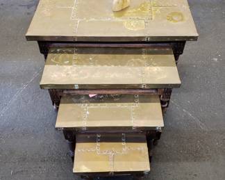 Sarreid Ltd.  Arts & Crafts Brass-Top Nesting Tables