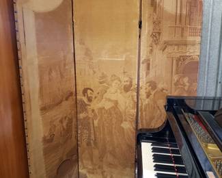 Antique Tapestsry 3-Panel Scalloped Screen