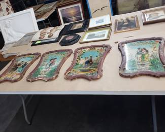 Fabulous Set of Four 18th. C. Reverse-Painted Carriage Windows - Extremely Rare!