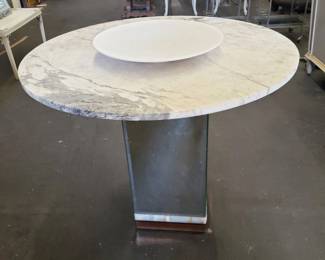 1970's Mirror Pedestal Marble-Top Table