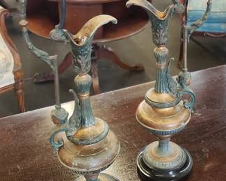 Pair of 19th. C. Patinated Ewers
