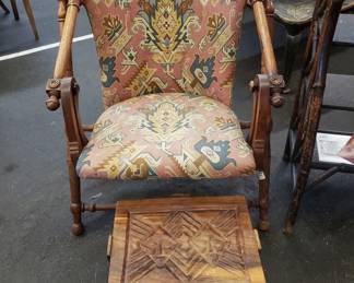 Victorian Chair w/ Priitive Table / Ottoman